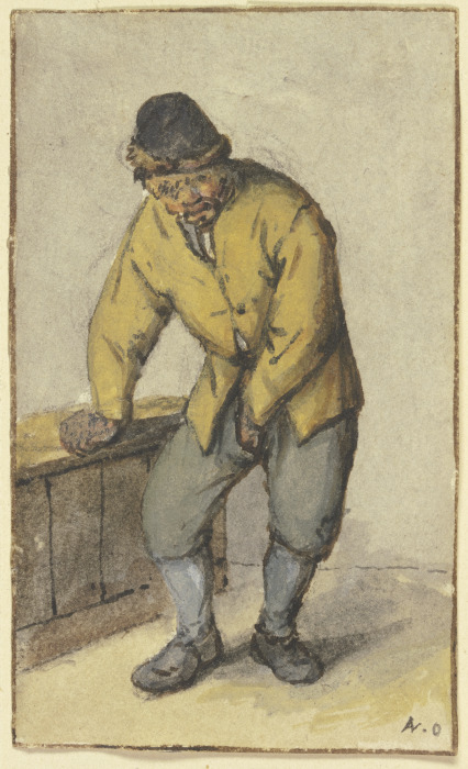 Stehender Bauer von vorn, seine Hose aufknöpfend van Adriaan van Ostade