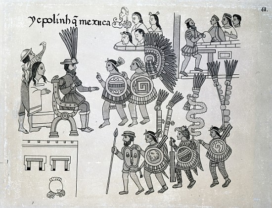 The last Aztec Emperor Cuauhtemoc surrenders, plate from ''Antiguedades Mexicanas'' van Alfredo Chavero 1892Spanish School