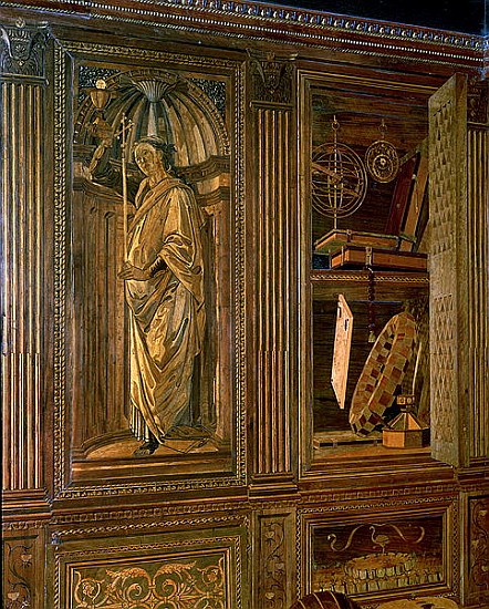 The Study of Federigo da Montefeltro, Duke of Urbino: intarsia panelling depicting (L) a cupboard co van Baccio Pontelli
