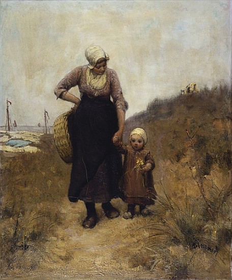 Mother and Child on a Path the SeaBlommers or Bloomers van Bernardus Johannes