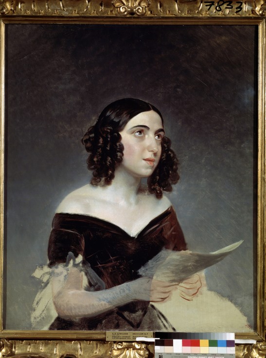 Portrait of the opera singer Anna Petrova (1816-1901) van Brüllow