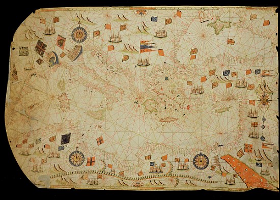 The entire Mediterranean Basin, from a nautical chart (ink on vellum) van Calopodio da Candia