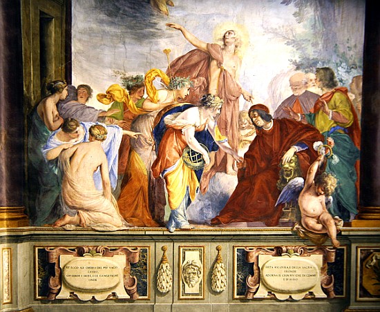 Lorenzo de Medici and Apollo welcome the muses and virtues to Florence van Cecco Bravo (Francesco Montelatici)