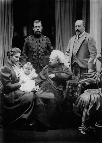Queen Victoria, Tsar Nicholas II, Tsarina Alexandra Fyodorovna, her daughter Olga Nikolaevna and Alb van English Photographer