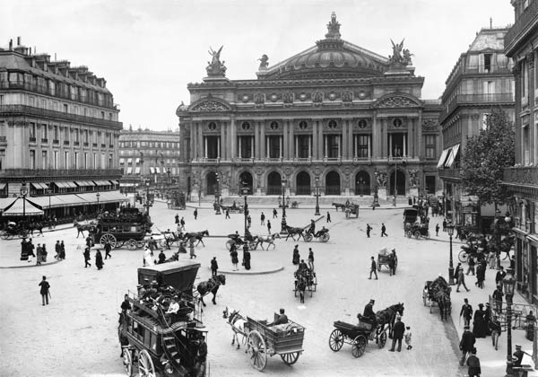 General view of the Paris Opera House, late 19th century (b/w photo)  van French Photographer