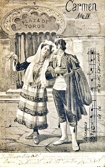 Postcard commemorating the Fourth Act of the opera ''Carmen'', van Georges Bizet