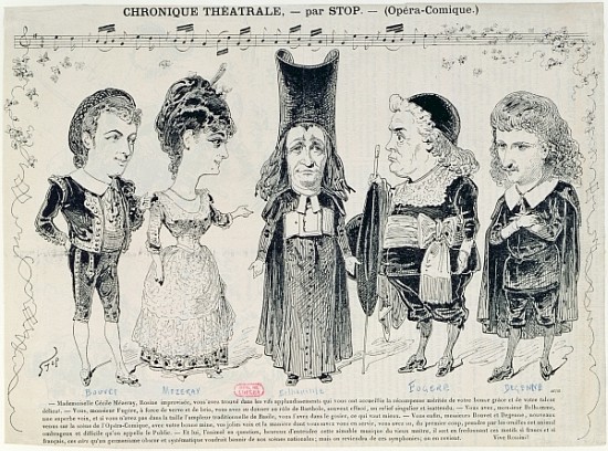 Five caricatures of the cast of a French production of ''The Barber of Seville'', van Gioachino Rossini