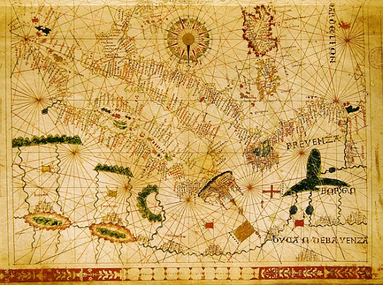 Provence and Italy, from a nautical atlas, 1520(detail from 330915) van Giovanni Xenodocus da Corfu