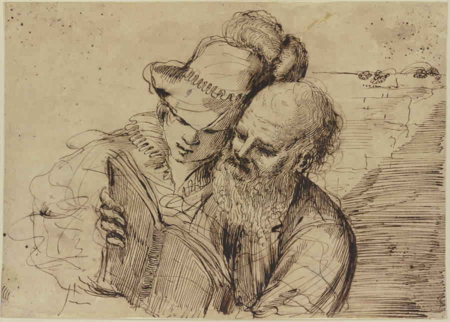 Ein alter und ein junger Mann in einem Buch lesend, Brustbild van Guercino (Giovanni Francesco Barbieri)