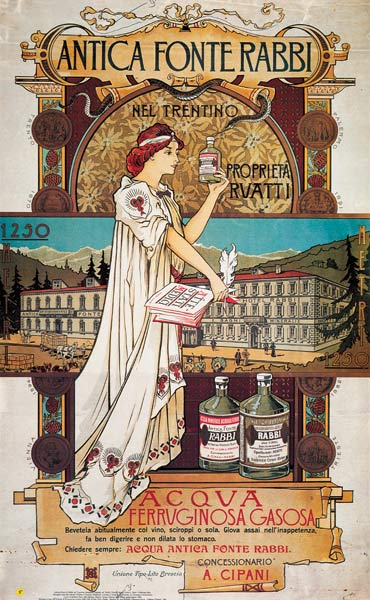 Poster advertising medicinal water from the 'Antica Fonte di Rabbi nel Trentino' van Italian School