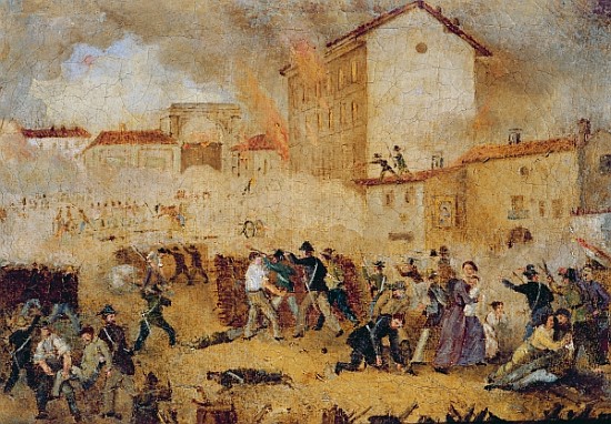 Fighting at Porta Tosa during the Five Days of Milan van Italian School