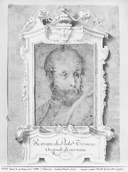Portrait of a man presumed to be Veronese (Paolo Caliari) (pierre noire on bluish paper) van Italian School