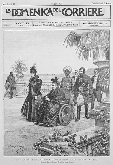 Queen Victoria on the Italian Riviera, frontcover of ''La Domenica del Corriere'', 2nd April 1899 van Italian School