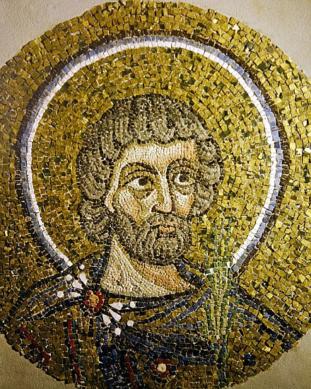 Saint Barbaziano: Fragment of a mosaic from the Basilica Ursiana, the former Cathedral of Ravenna van Italian School