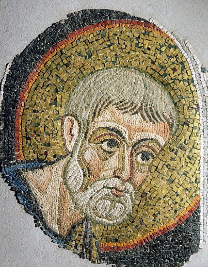 St. John the Baptist: Fragment of a mosaic from the Basilica Ursiana, the former Cathedral of Ravenn van Italian School