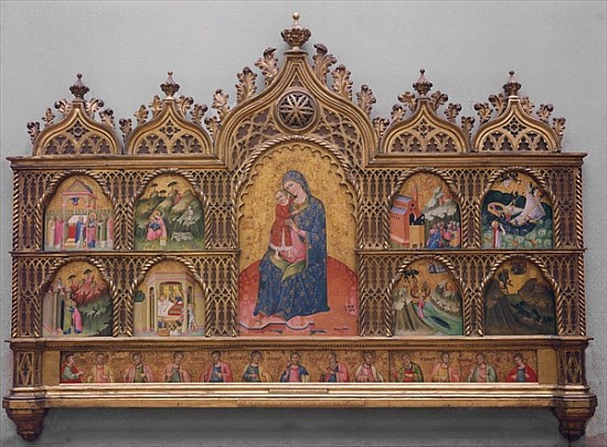The Virgin and Child with Legendary Scenes (tempera on panel with gold) van Italian School