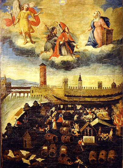 Votive banner depicting the plague in Trento in 1636 van Italian School