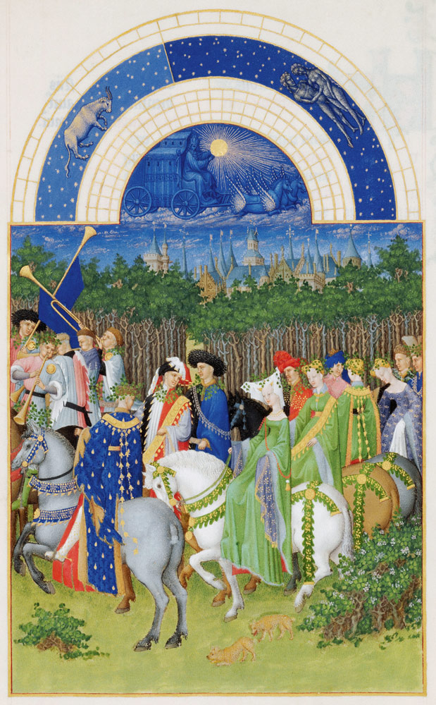 Facsimile of May: Courtly Figures on Horseback, from ''Les Tres Riches Heures du Duc de Berry''  (fo van Limbourg Brothers