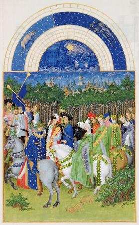 Facsimile of May: Courtly Figures on Horseback, from ''Les Tres Riches Heures du Duc de Berry''  (fo