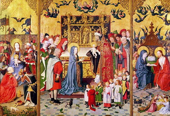 Altarpiece of the Seven Joys of the Virgin, depicting the Adoration of the Magi, The Presentation in van Master of the Holy Family