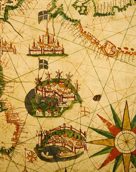The Cities of Marseille and Genoa with their ports, from a nautical atlas, 1651(detail from 330919) van Pietro Giovanni Prunes