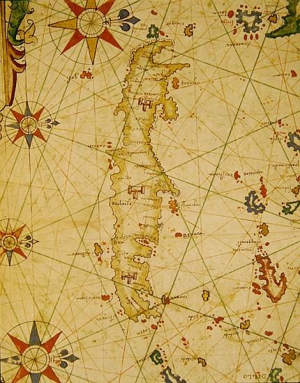 The Island of Crete, from a nautical atlas, 1651(detail from 330925) van Pietro Giovanni Prunes
