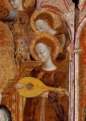 Detail of angel musicians from a painting of the Virgin and Child surrounded by six angels, 1437-44