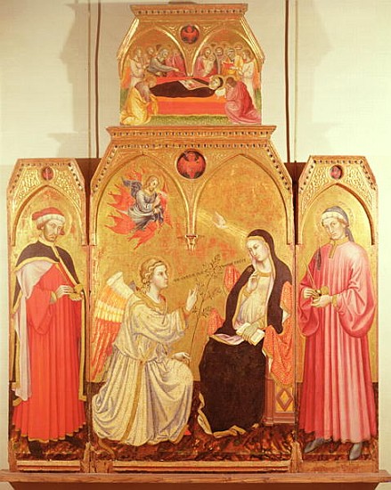 The Annunciation with St. Cosmas and St. Damian, 1409 (gold leaf & tempera on panel) van Taddeo di Bartolo