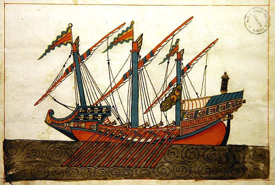 Ms. cicogna 1971, miniature from the ''Memorie Turchesche'' depicting a Turkish galley with a single van Venetian School