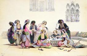 Interior of a Harem, in Cairo (colour litho)