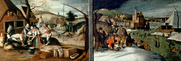 Autumn (left): Winter (right) (panel) van Abel Grimmer