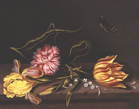 Still Life of Flowers on a Table van Abraham Bosschaert