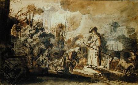 Eliezer and Rebecca at the Well van Abraham Furnerius