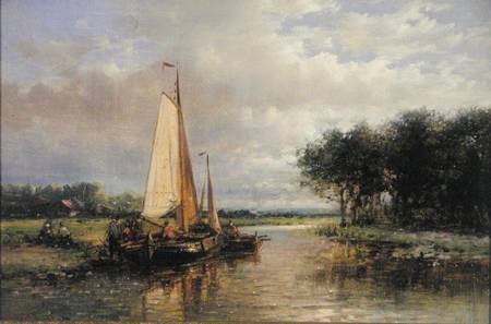Dutch Barges on a River van Abraham Hulk