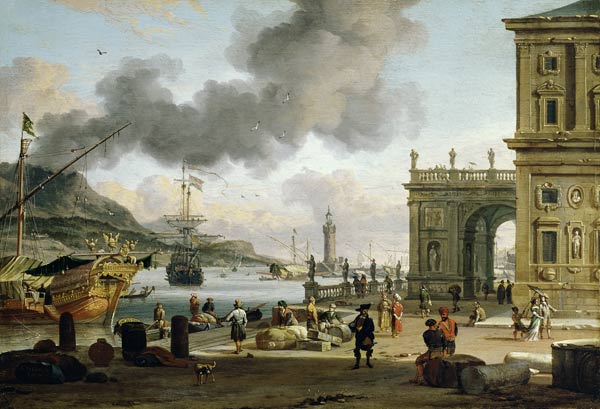 A Mediterranean Harbour Scene van Abraham J. Storck