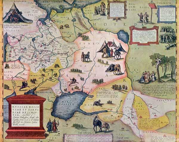 Map of the Russian empire in the sixteenth century, copy of an original of 1571 (colour litho)