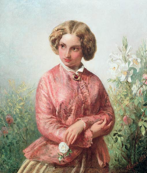 Portrait of a young girl with a rose van Abraham Solomon