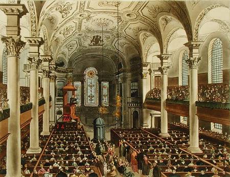 St Martins in the Fields, from 'Ackermann's Microcosm of London', engraved by Joseph Constantine Sta van A.C. Rowlandson
