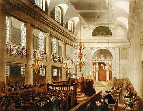 Synagogue, Dukes Place, Houndsditch, from Ackermann's 'Microcosm of London', engraved by Sunderland