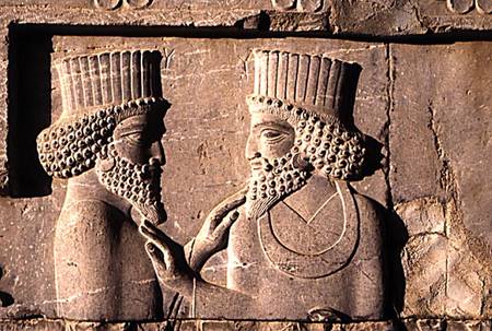 Two dignitaries, from the northern wing of the Apadana east stairway facade van Achaemenid