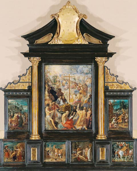 Hausaltar der Kreuzlegende, siebenteilig Totale van Adam Elsheimer