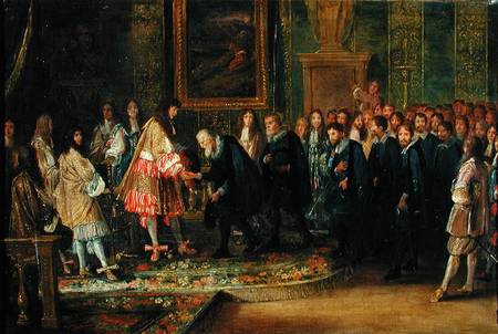 The Reception of the Ambassadors of the Thirteen Swiss Cantons by Louis XIV (1638-1715) at the Louvr van Adam Frans van der Meulen