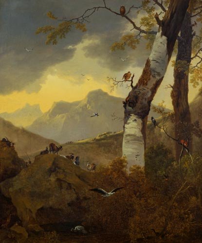 Mountainous Landscape with Goats and Birds van Adam Pynacker