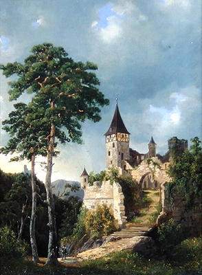 Castle in the Mountains, 1858 (oil on canvas) van Adolf Rudolf Holtzhaub