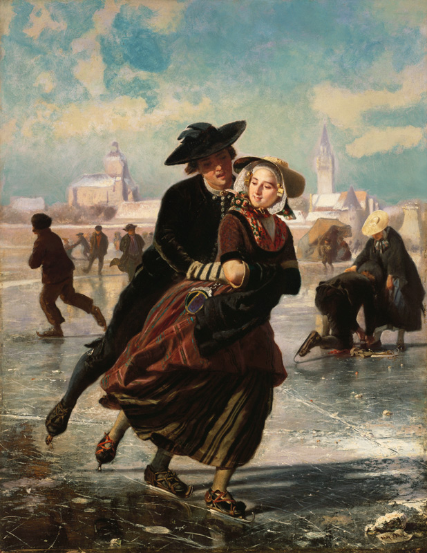 Schlittschuhlaufendes Paar. van Adolf Alexander Dillens