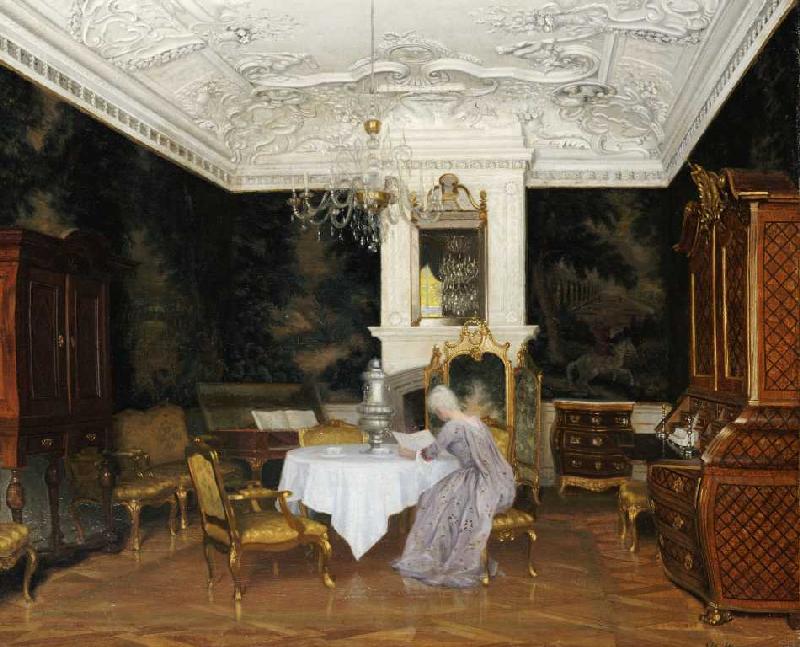 Dame in einem Interieur, Fredensborg van Adolf Heinrich Hansen