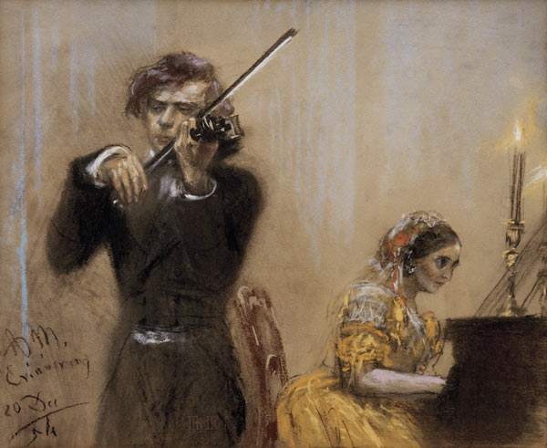Clara Schumann et Joseph Joachim en concert van Adolph Friedrich Erdmann von Menzel