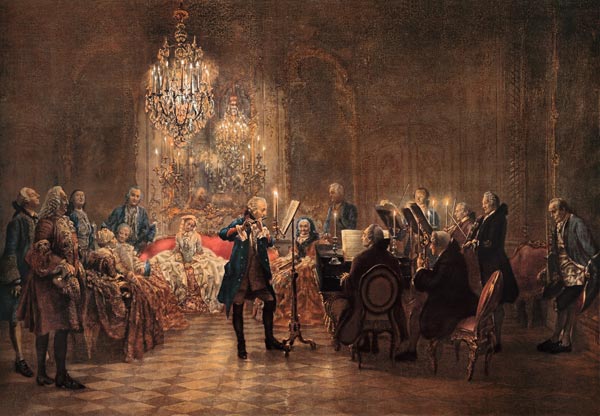 Fluit concert van Frederick de Grote bij Sanssouci  van Adolph Friedrich Erdmann von Menzel