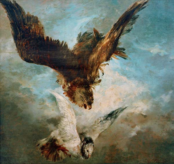 Faucon se précipitant sur une colombe van Adolph Friedrich Erdmann von Menzel