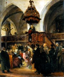 Predigt in der alten Klosterkirche zu Berlin van Adolph Friedrich Erdmann von Menzel